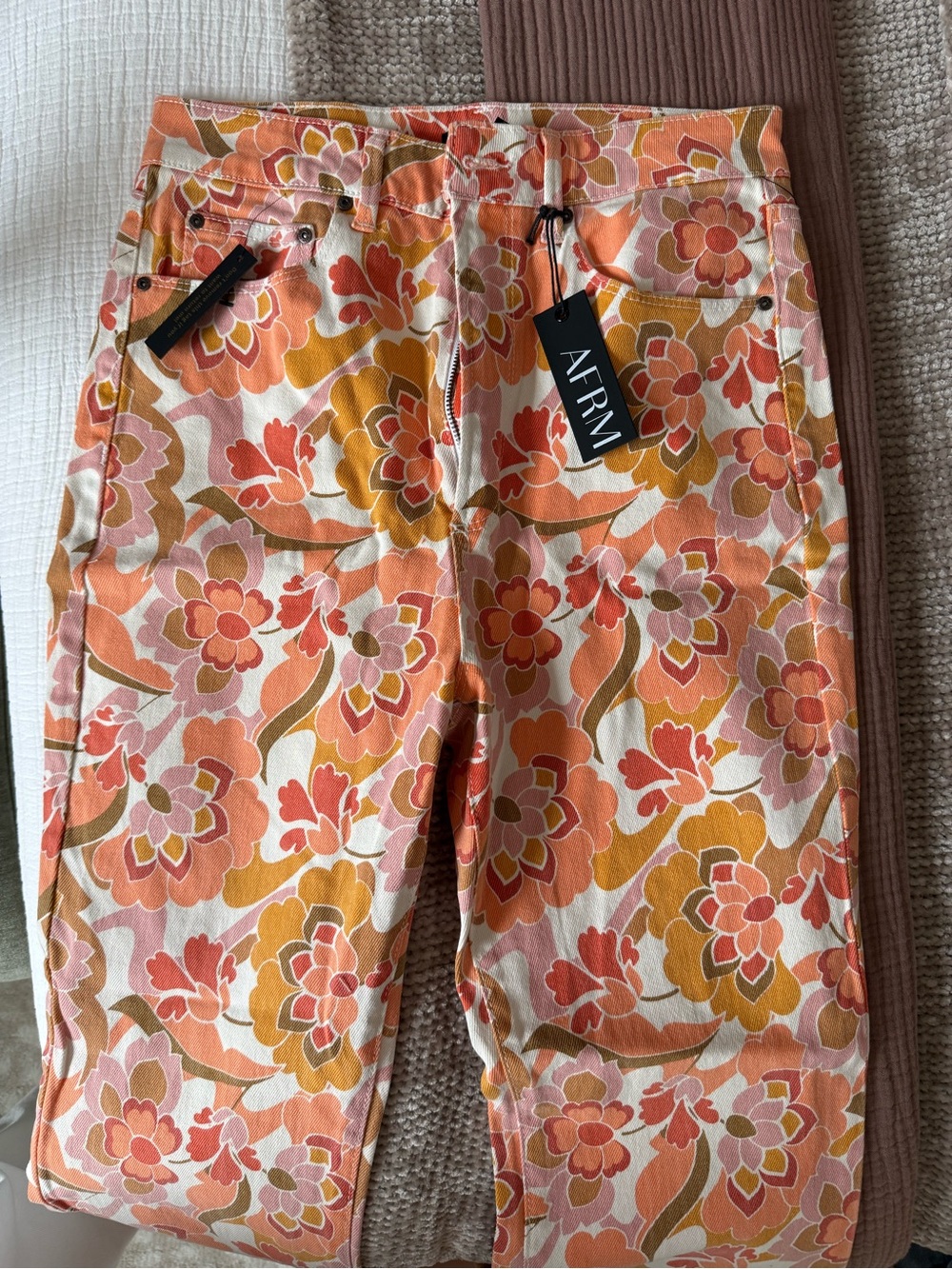 AFRM Floral Wide-Leg Jeans in Orange, Pink, Yellow